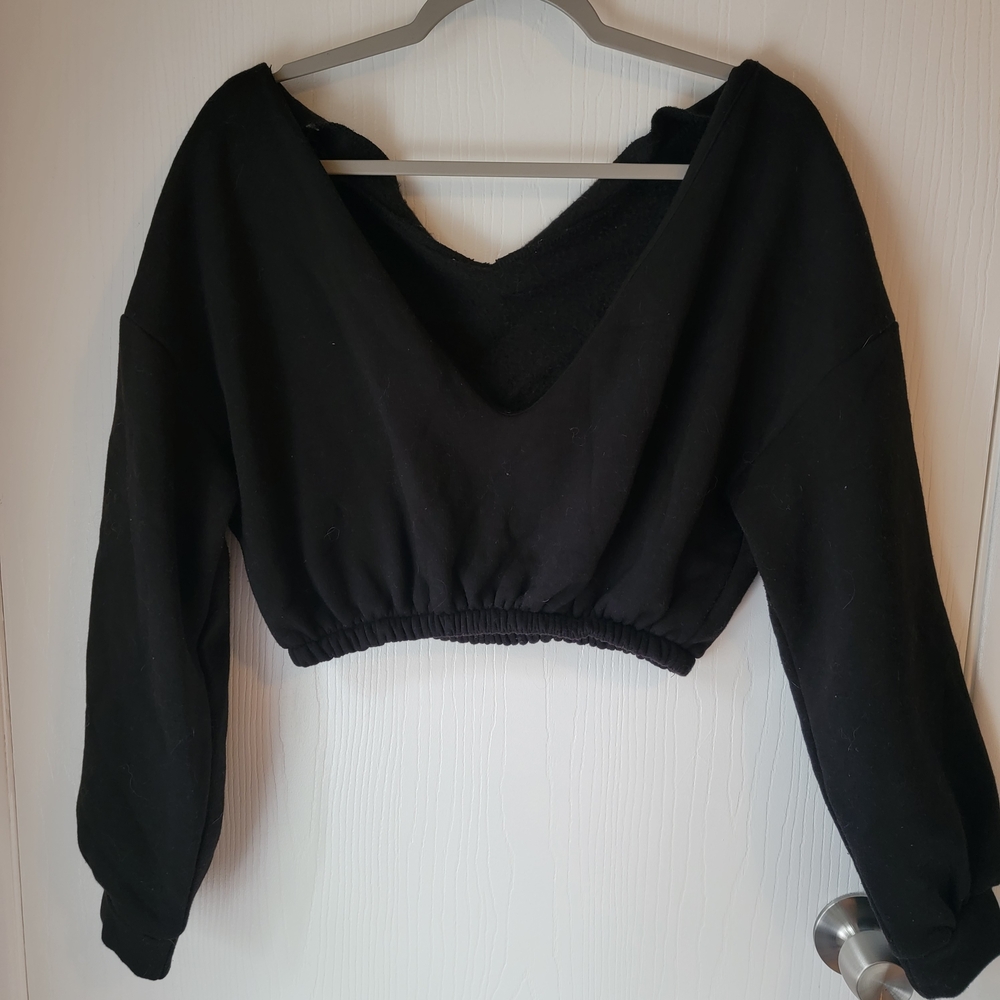 Nasty Gal Black Puff Sleeve Cropped Top